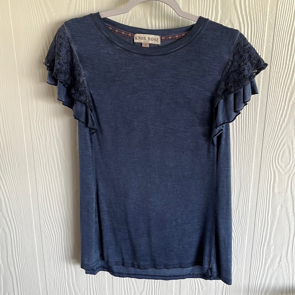 Blue ruffle sleeve shirt